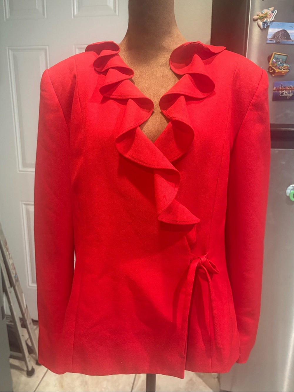 Morgan Miller Red Ruffle Wrap Blazer